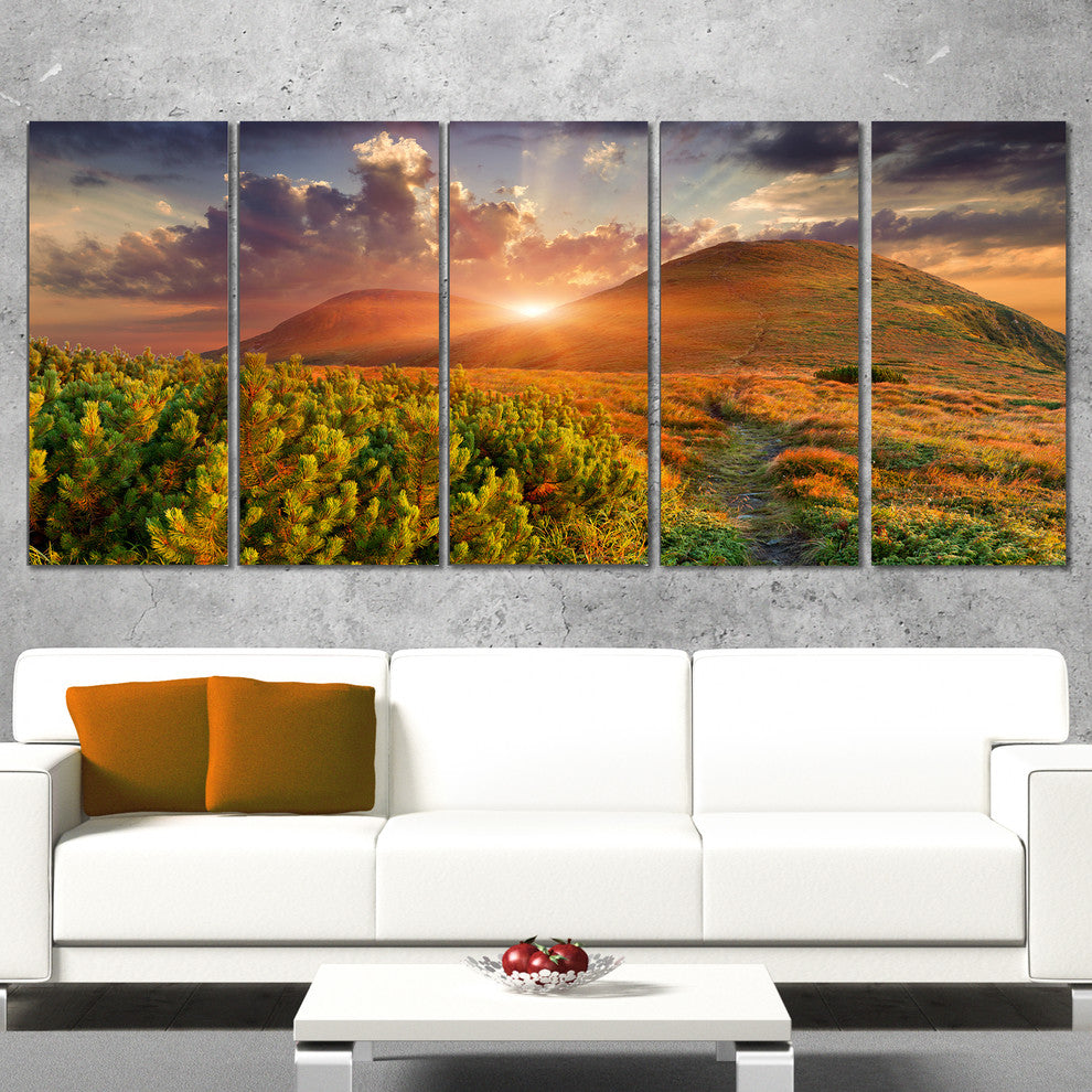 Colorful Fall Landscape in Mountains, Landscape Canvas Print, 60"x28", 5 Panels