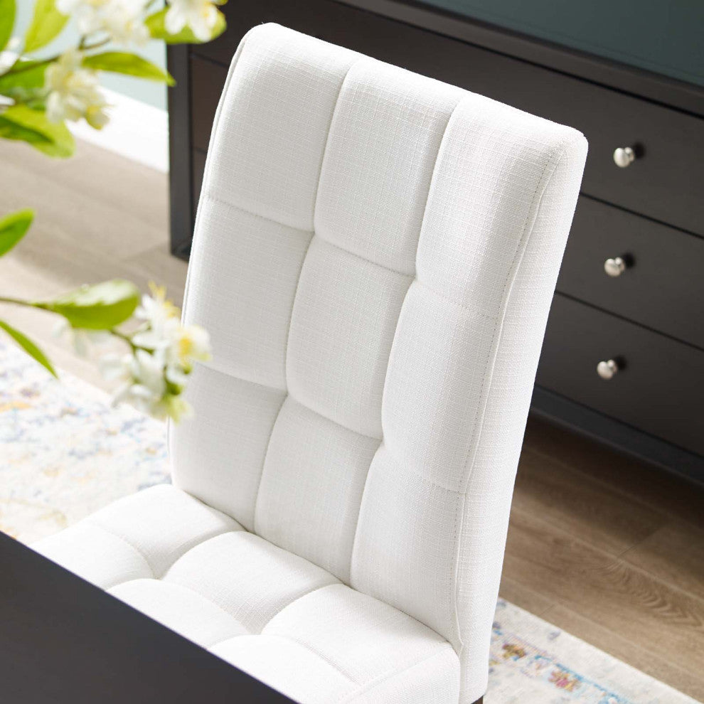 Tufted Side Dining Chair, Set of 2, Fabric, Wood, White, Cafe Bistro Restaurant