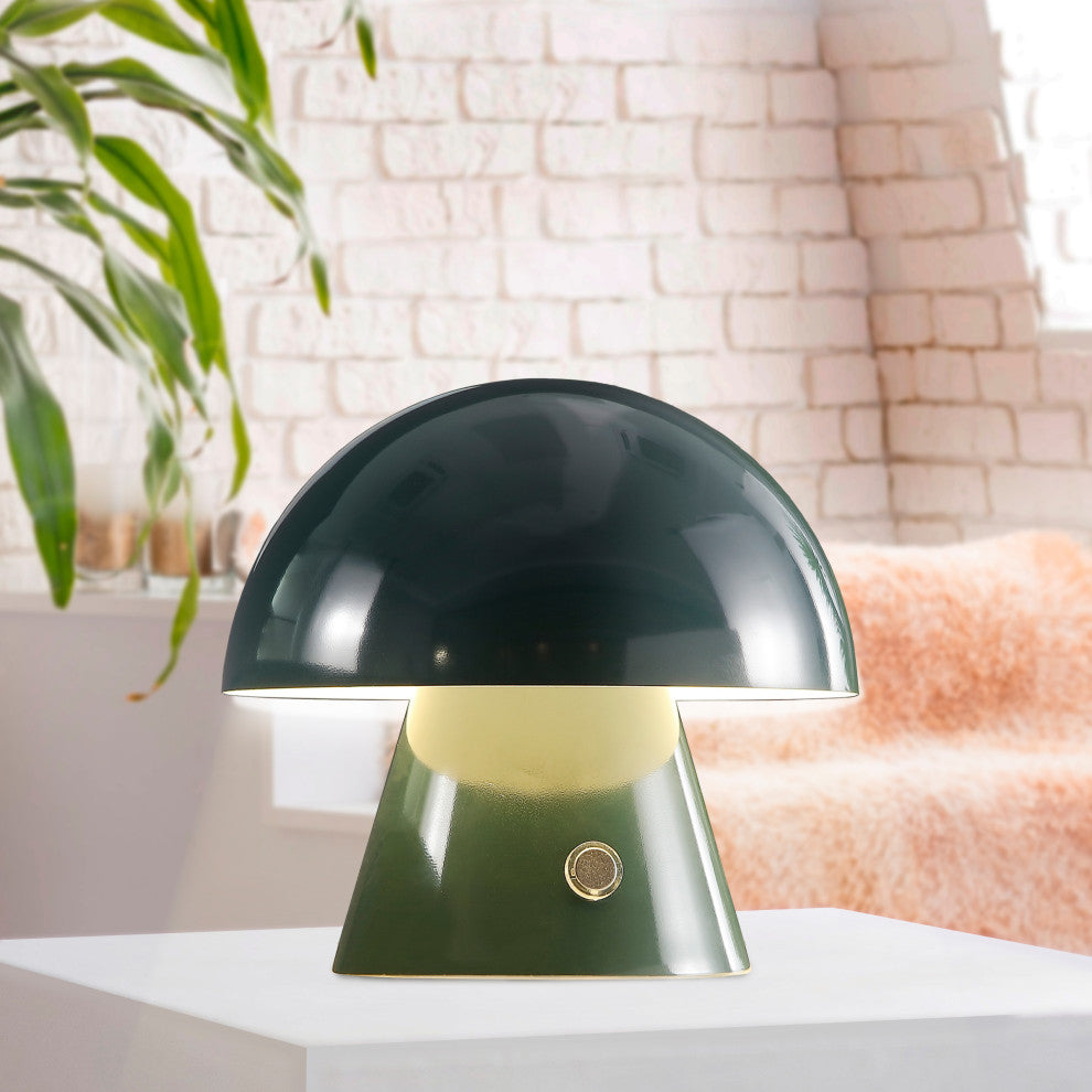 Porcini 7" Rechargeable/Cordless Iron LED Mushroom Table Lamp, Forest Green