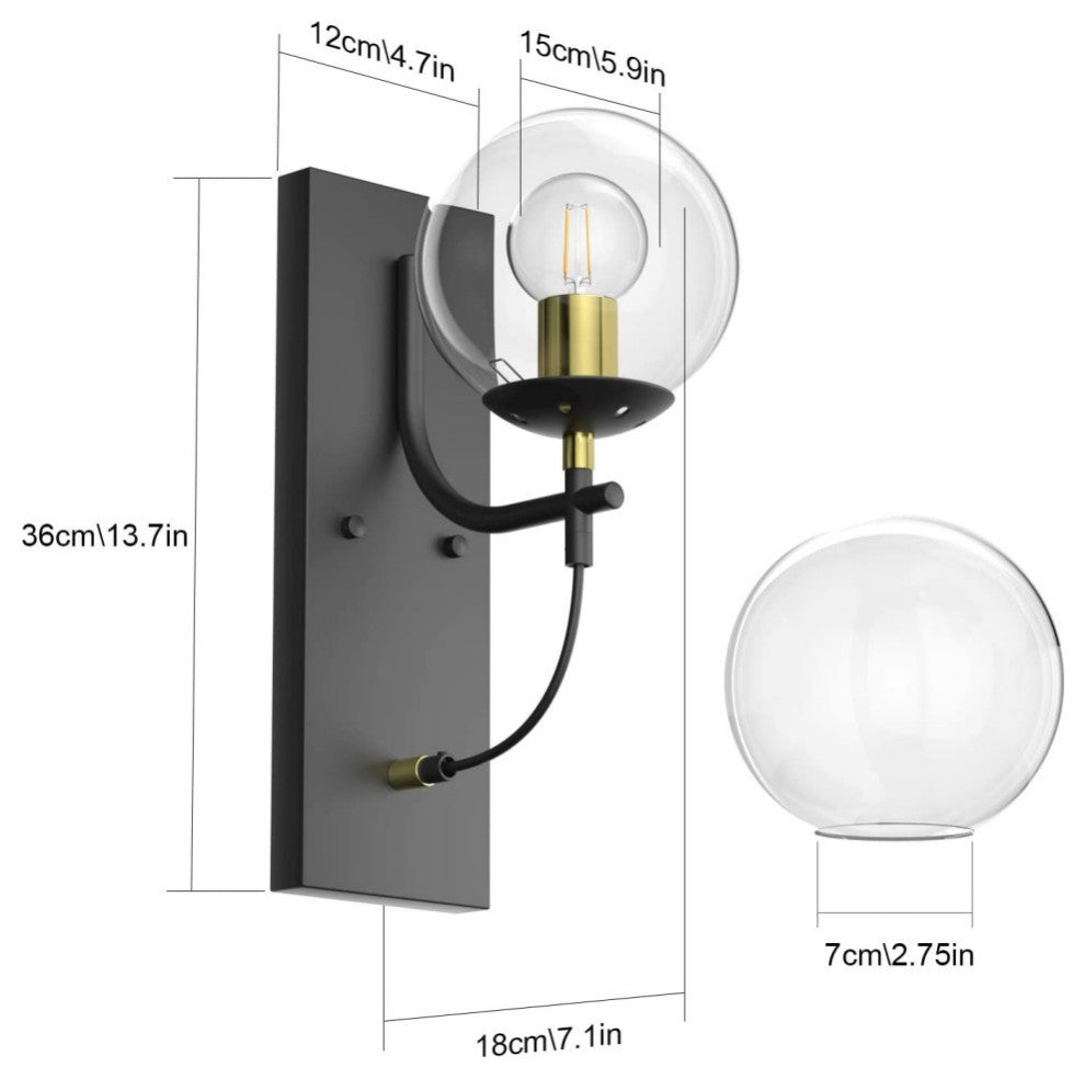 Mid Century black wall sconces modern globe glass vanity wall light fixture
