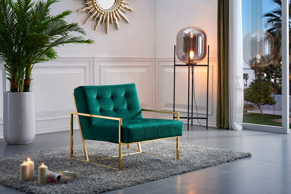 Pierre Velvet Upholstered Accent Chair, Green