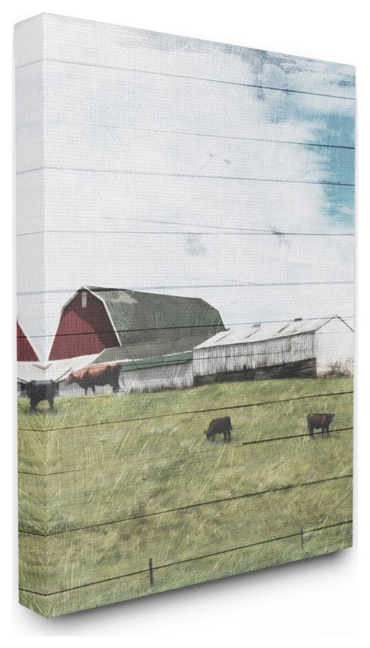 Rustic Farm Landscape Wood Te"xtured Painting, 24"x30"