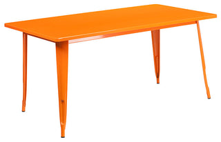 31.5"x63" Rectangular Orange Metal 6-Piece Table Set Arm Chairs