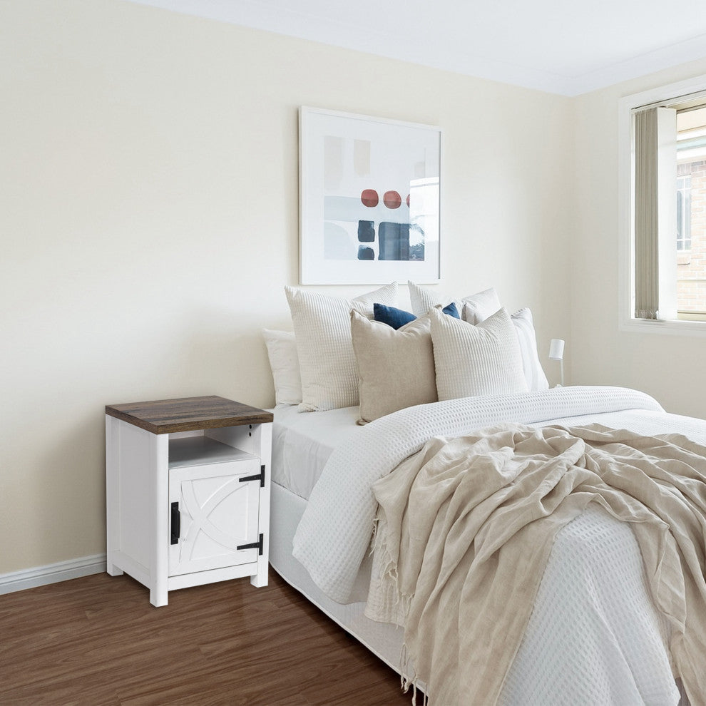 Farmhouse Nightstand with Drawer Storage