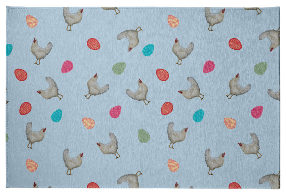 Chickens and Eggs Easter Chenille Rug, After Rain Blue, 4'x6'
