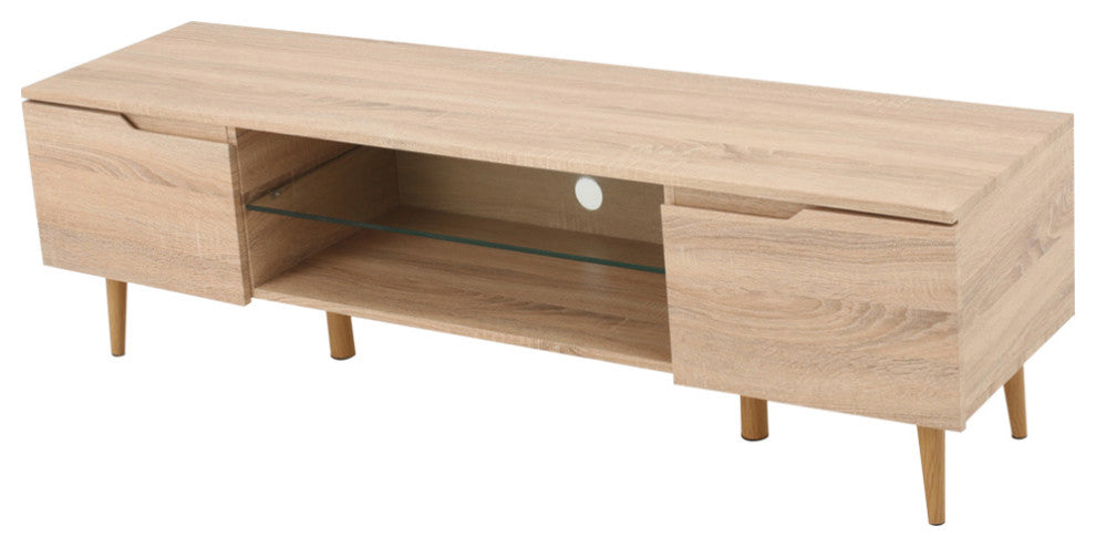 GDF Studio Reginald Mid Century Design Tv Stand, Oak