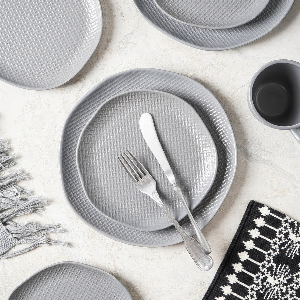 Stone Lain Abigail Stoneware 32 Piece Dinnerware Set, Gray