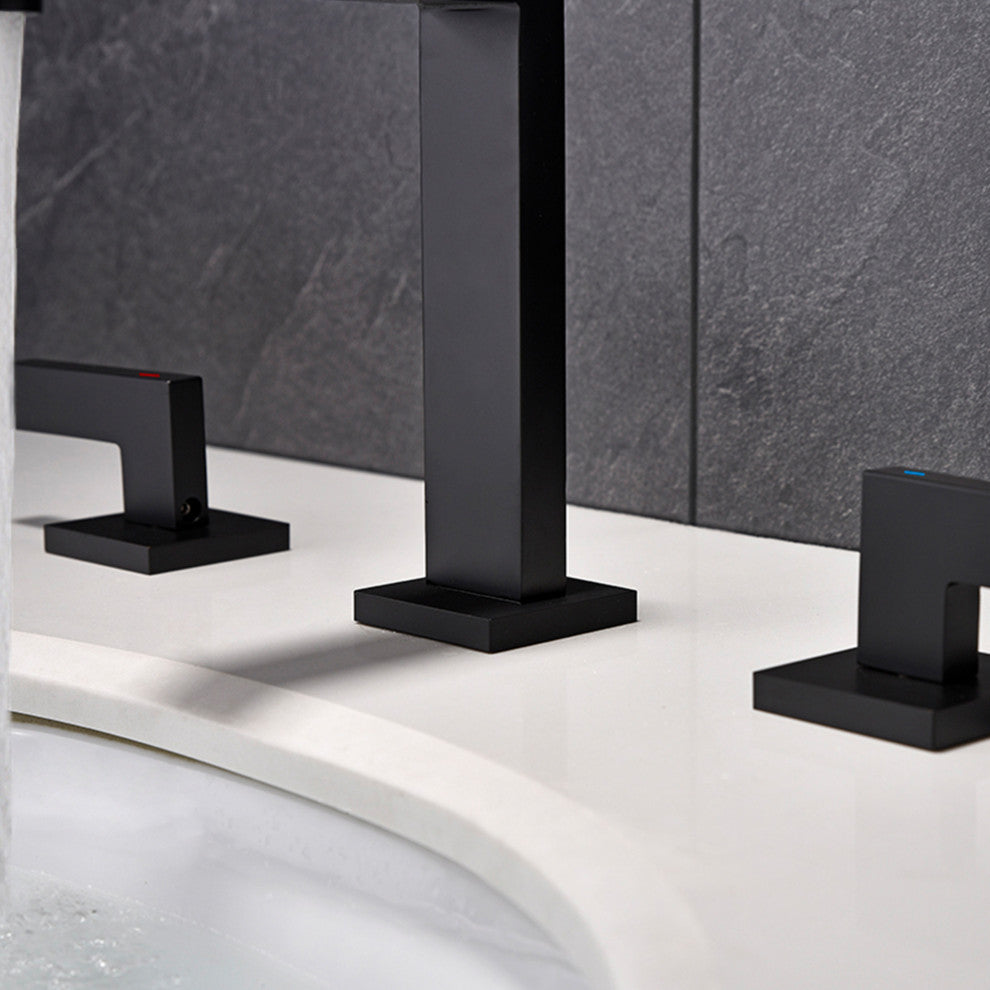Deck Mounted Dual Handle Widespread Bathroom Faucet, Matte Black