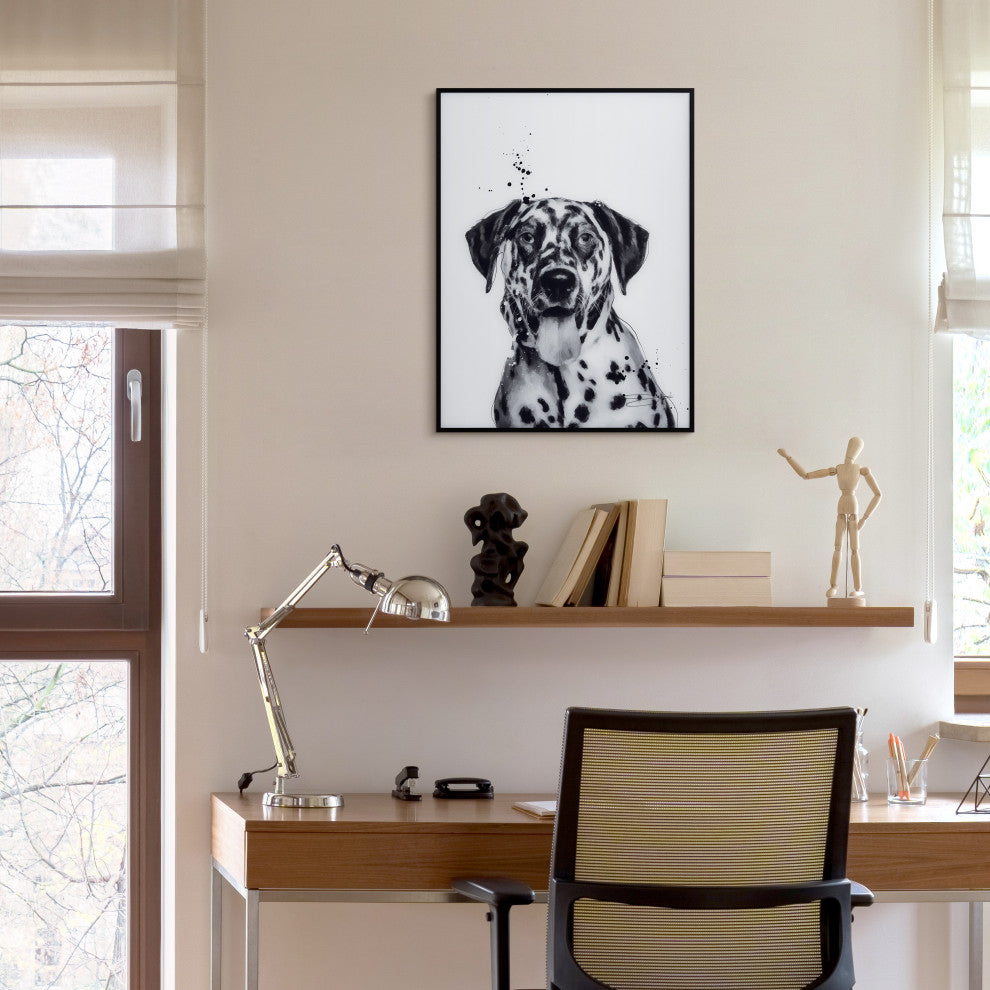 "Dalmatian" Black and White Pet Art on Printed Glass Encased with Anodized Frame