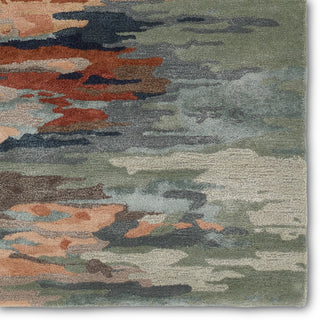 Ryenn Handmade Abstract Sage/ Peach Area Rug 5'X8'