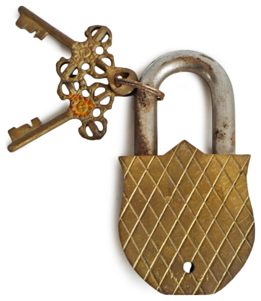 Consigned Brass India Sword & Shield Lock