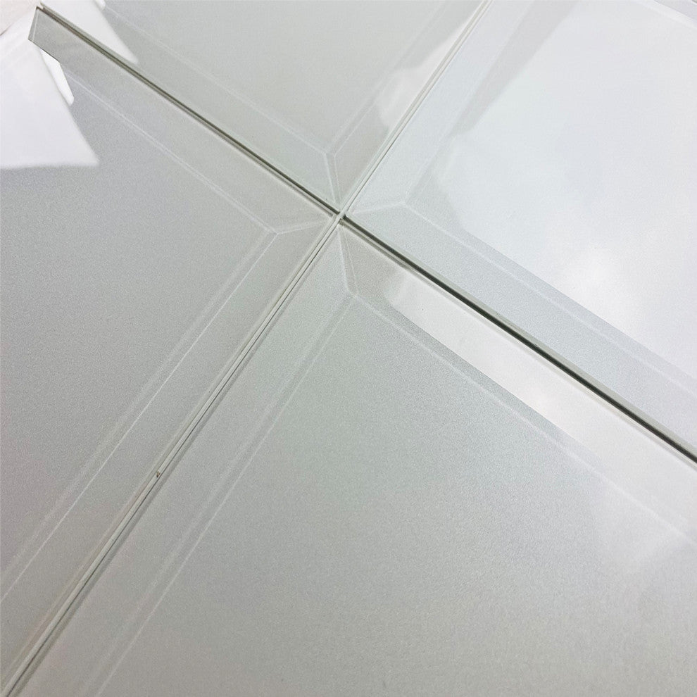 Frosted Elegance 8"x8" Beveled Glass Wall Tile,Glossy White, Piece