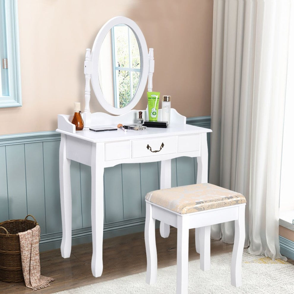 Costway Vanity Table Jewelry Makeup Desk Bench Dresser w/ Stool Drawer bathroom
