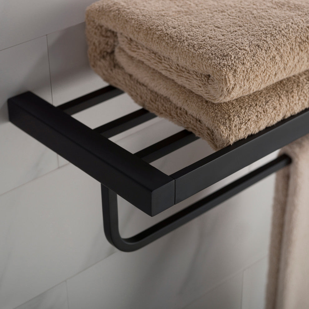 Stelios Bathroom Shelf with Towel Bar, Matte Black