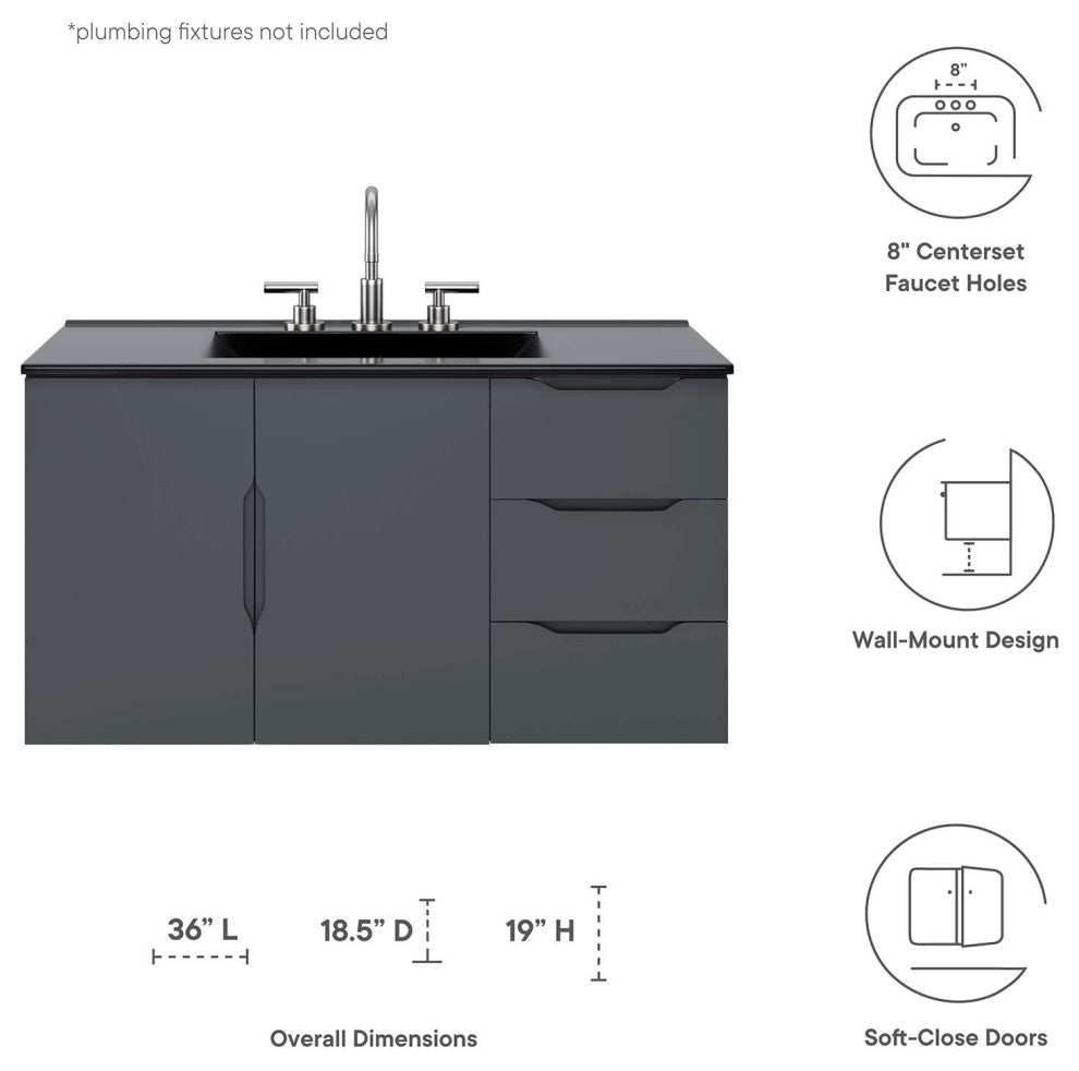Vitality 36" Bathroom Vanity, Gray Black