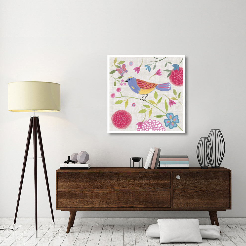 "Damask Floral and Bird III" Digital Paper Print by Farida Zaman, 38"x38"