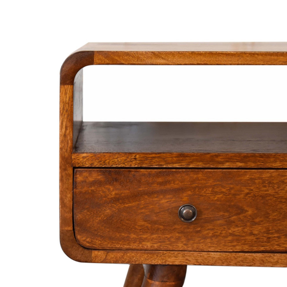 Mini Chestnut Curved Media Unit With 2 Drawers