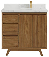 Madison Teak 36 Right Offset Bath Vanity in Dark Natural 2" Calacatta Nuvo