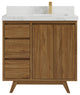 Madison Teak 36 Right Offset Bath Vanity in Dark Natural 2" Calacatta Nuvo