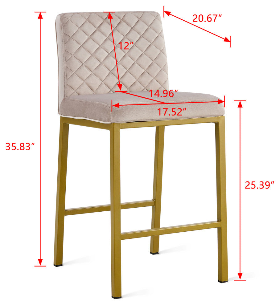 Modern Velvet 2 Bar Chair, Metal Legs for Dining,Kitchen and Bar, Beige Brown