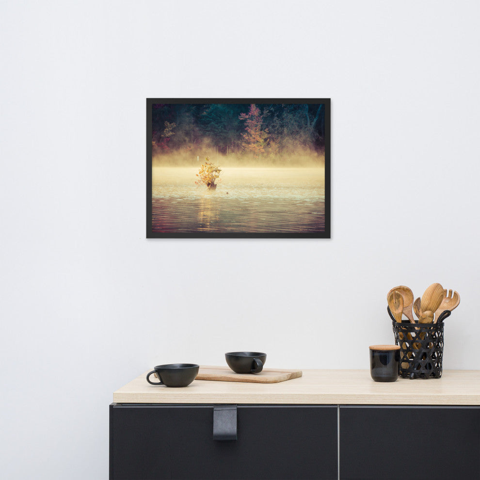 Golden Mist on Waples Pond Framed Photo Paper Wall Art Prints, Black, 18" X 24"