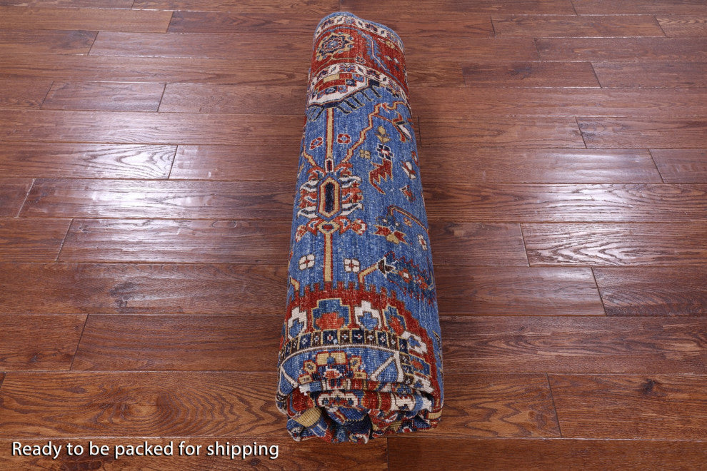 6' 11" X 7' 6" Handmade Square Persian Fine Serapi Wool Rug - Q12904