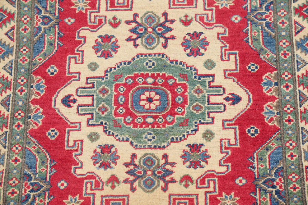 Kazak Oriental Traditional Carpet Pakistani Bordered Area Rug, Beige, 4'8"x3'4