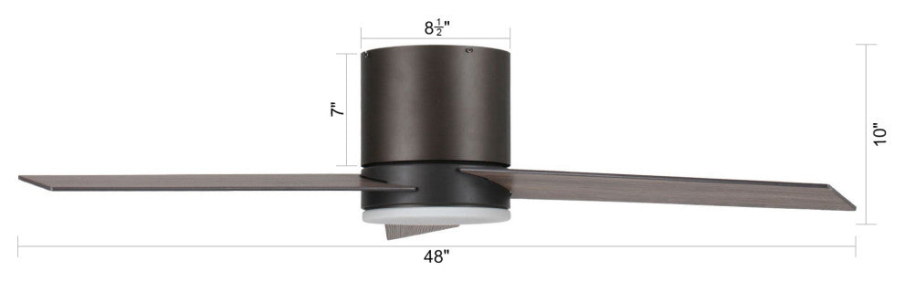 48-in Bronze Flushed Mounted Dimmable LED Ceiling Fan with 3 Blades