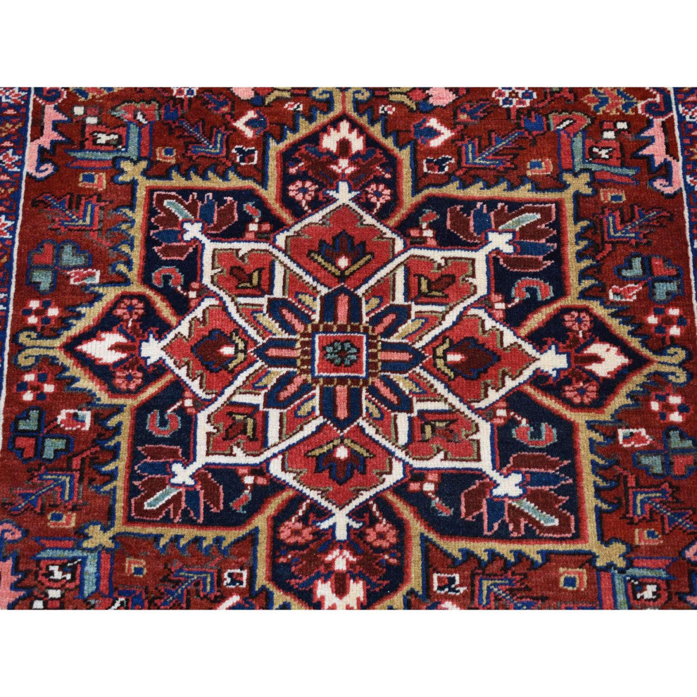 Red, Semi Antique Persian Heriz, Hand Knotted, Soft Wool Rug, 4'7"x8'8"