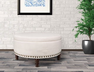 Augusta Round Storage Ottoman, Linen
