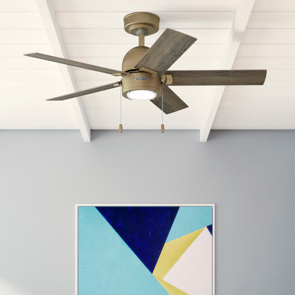 Erling Ceiling Fan, LED Light Kit and Pull Chain, Burnished Brass, 44"