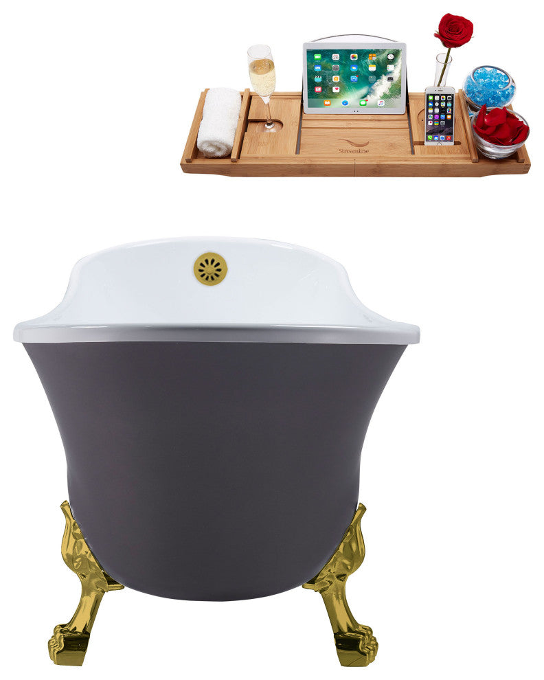 55" Streamline N355BGL-BGL Clawfoot Tub and Tray With External Drain