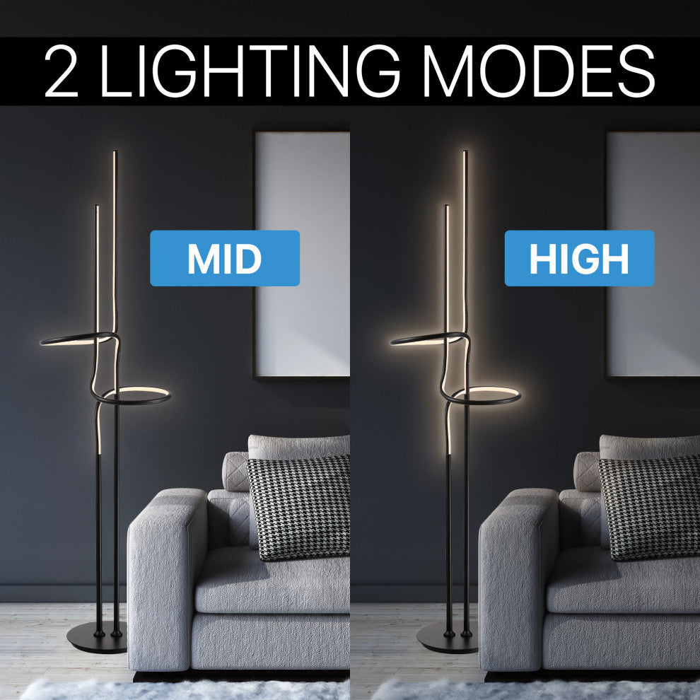 Sketch 64" Minimalist Metal Integrated LED Floor Lamp, Black