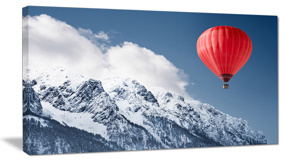 Balloon Over Winter Hills, Landscape Canvas Art Print, 40x20