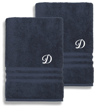 Denzi Bath Towels With Monogrammed Letter, Set of 2, D
