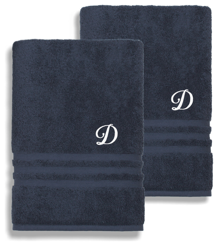Denzi Bath Towels With Monogrammed Letter, Set of 2, D