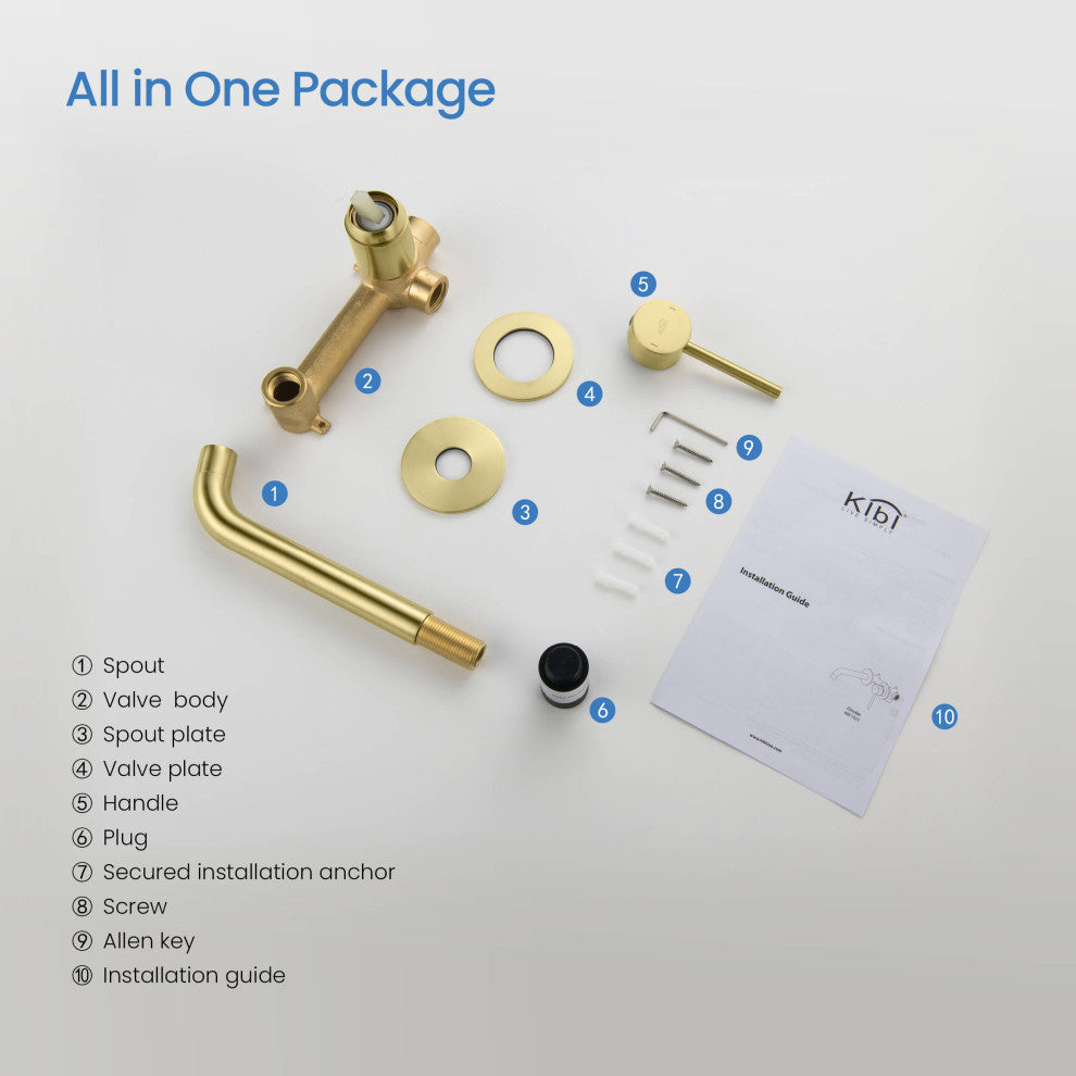 Circular Single Handle Wall Mounted Bathroom Sink Faucet, Brushed Gold