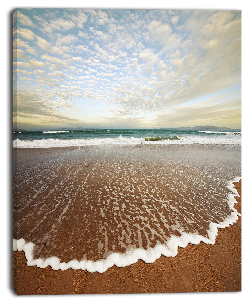 Fantastic Waves and Clouds in Beach, Large Seashore Canvas Print, 12"x20"