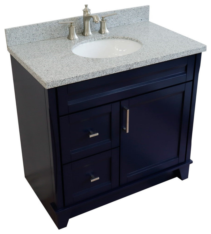 37" Single Sink Vanity, Blue Finish With Gray Granite