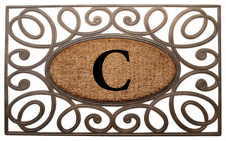 A1HC Rubber & Coir Elegant Circles Princess Doormat, Monogrammed, C