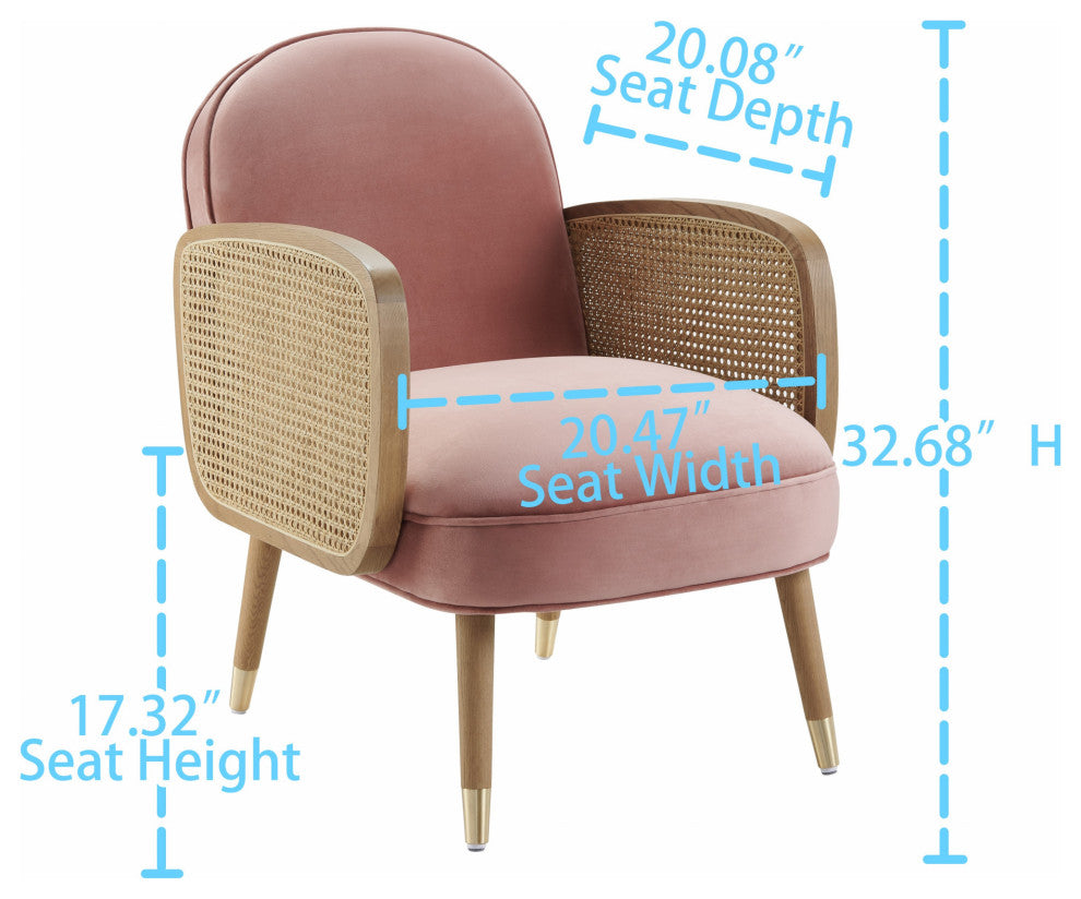 Modern Pink Velvet With Cane Accent Chair