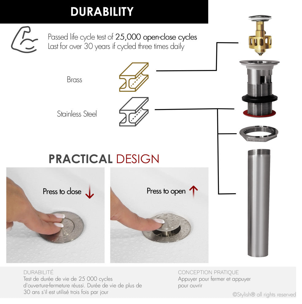 STYLISH Brushed Nickel Pop-Up Bathroom Sink with Overflow