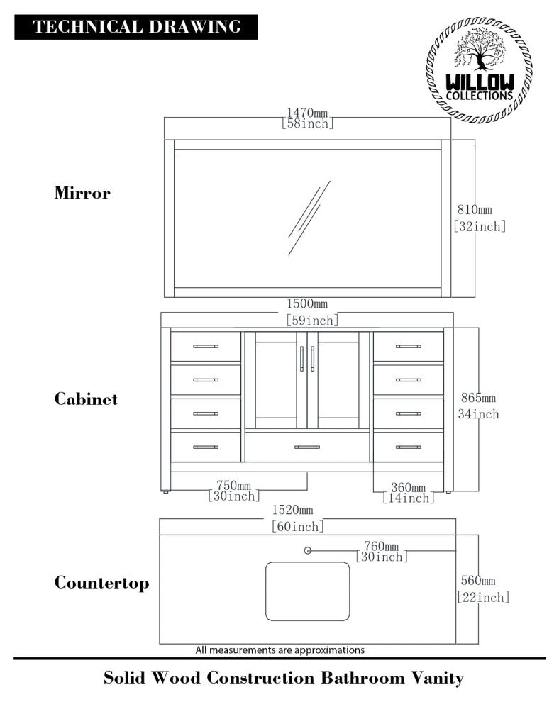 Malibu 60 Single Sink Bathroom Vanity in Navy Blue 2" Carrara Quartz