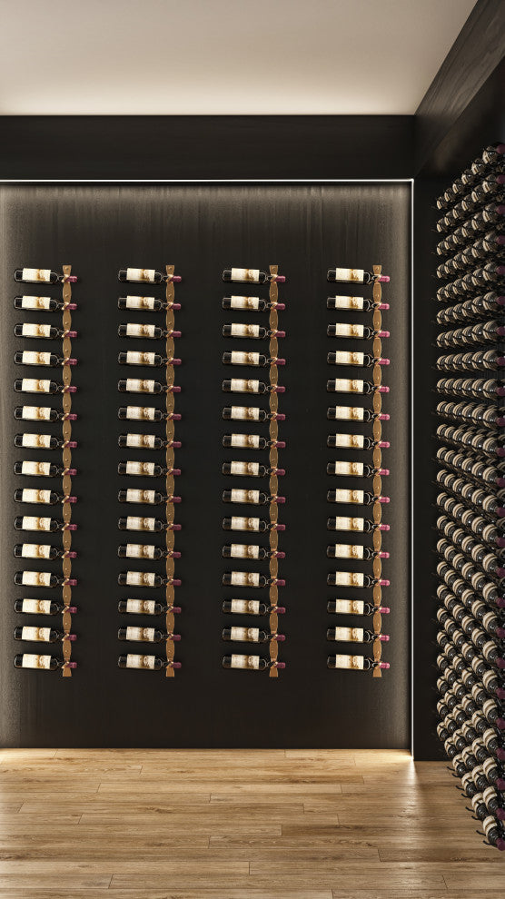 Helix Single 15 (minimalist wall mounted metal wine rack), Golden Bronze, Right Facing Bottle