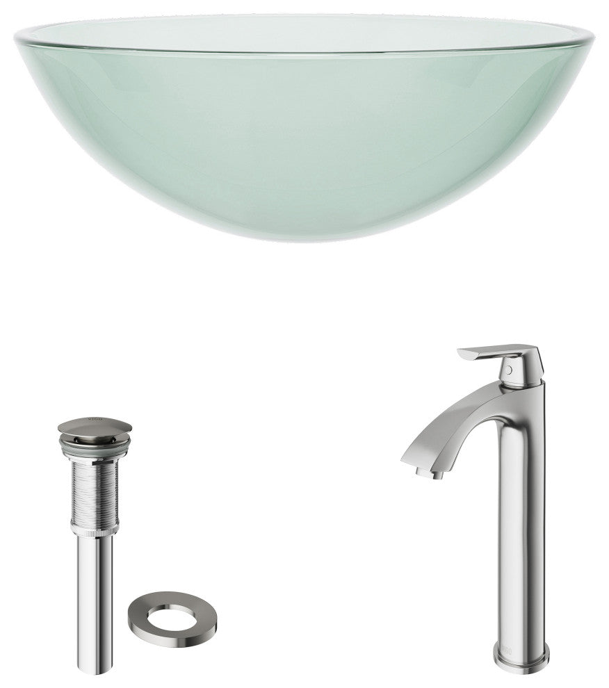 VIGO Crystalline Glass Vessel Sink and Linus Vessel Faucet, Brushed Nickel