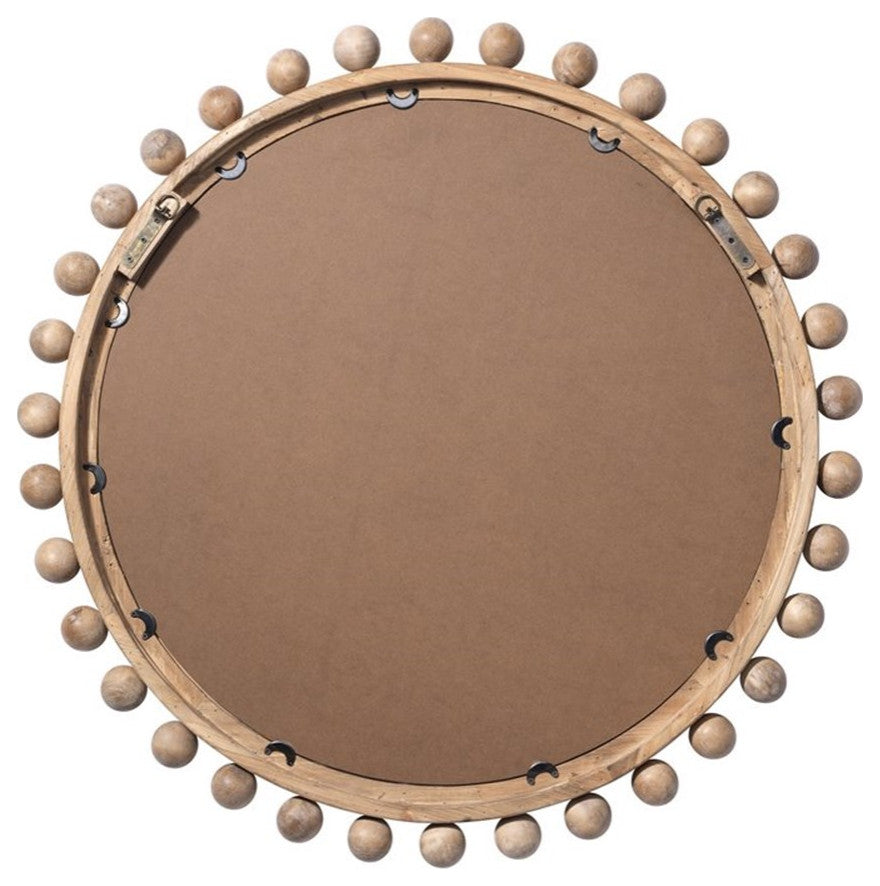 Eden Home Coastal Wood Mirror with Small Balls in Natural Finish