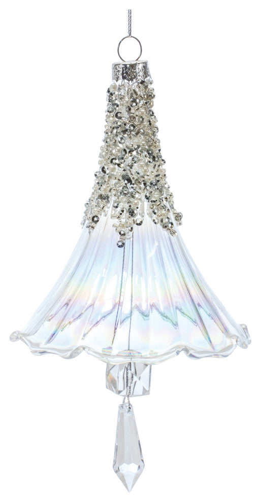 Beaded Irredescent Glass Bell Ornament, Set of 6
