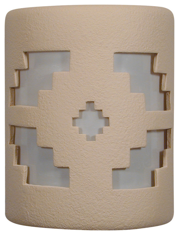 9" Half Round Closed Top Ceramic Wall Sconce, Ventana Center Cut Design, Tan