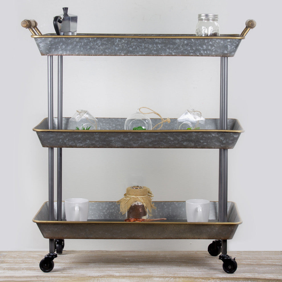 3 Tier Galvanized Metal Bar Cart Shelf on Wheels