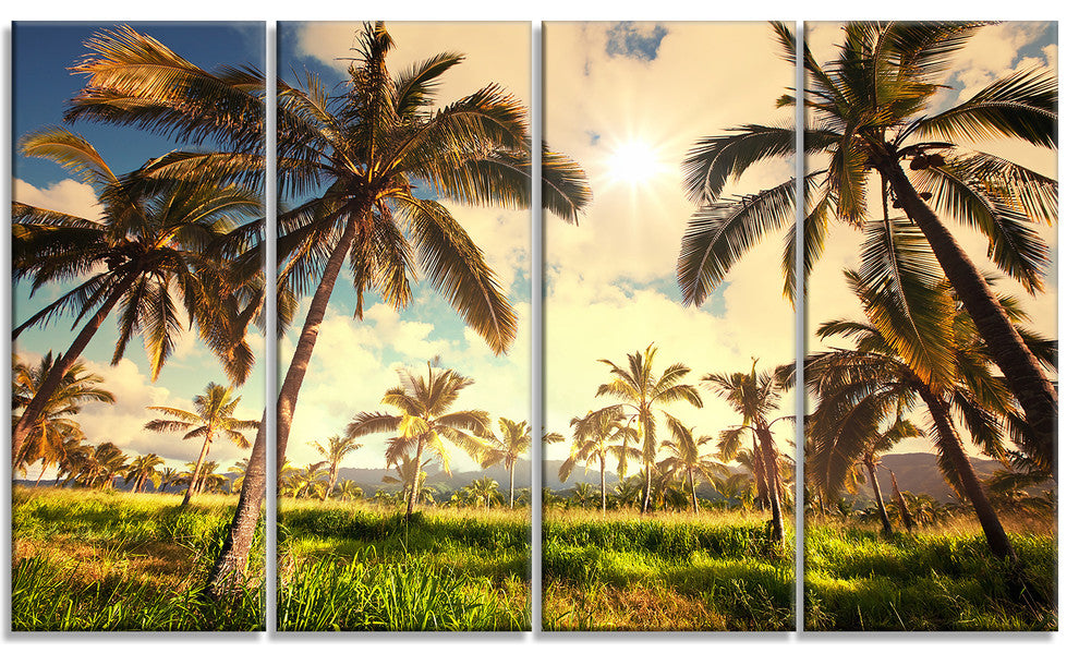 Beautiful Palm Plantation in Hawaii, Landscape Canvas Print, 48"x28", 4 Panels